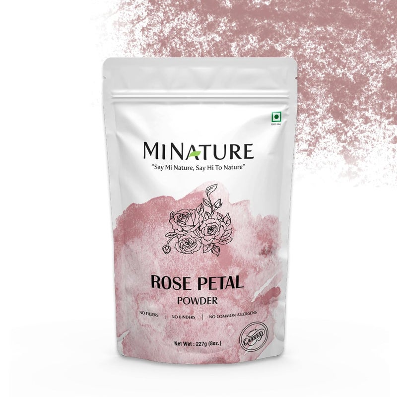 Rose petal powder by mi nature | 227 g (8 oz) (0.5 lb) | 100% Natural and Pure | Skin care | Chemical free | No added colours, no preservatives