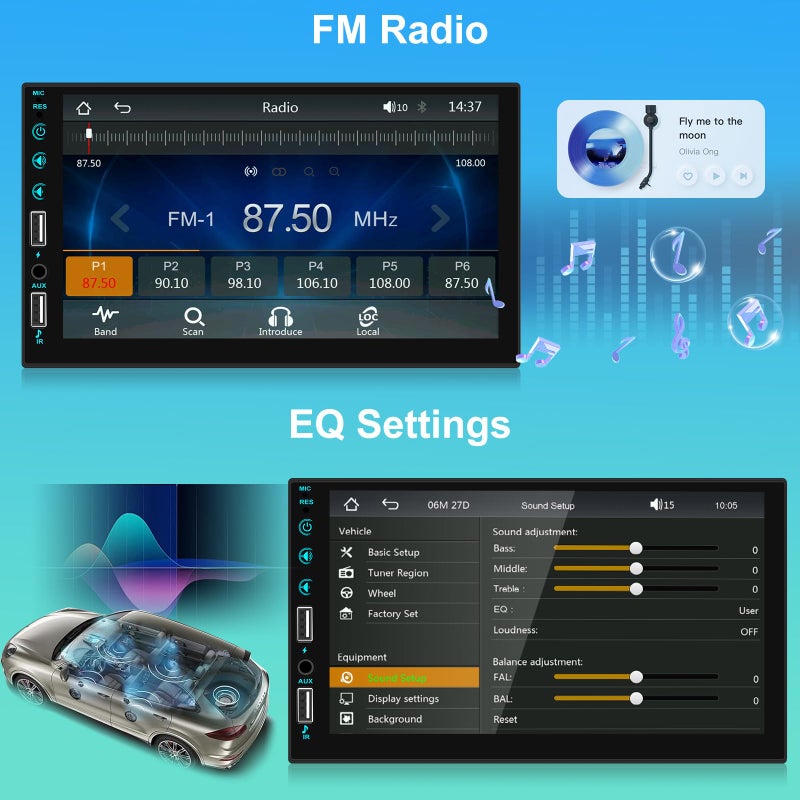 NHOPEEW 7 inch HD Single Din Touchscreen Car Stereo - Carplay and Android Auto, 1 Din Car Radio with Bluetooth, Mirror Link, FM Radio, Steering Wheel Control + Microphone - Image 5