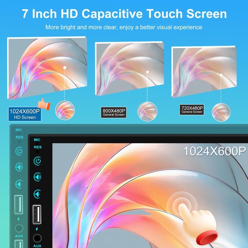 NHOPEEW 7 inch HD Single Din Touchscreen Car Stereo - Carplay and Android Auto, 1 Din Car Radio with Bluetooth, Mirror Link, FM Radio, Steering Wheel Control + Microphone - Image 2