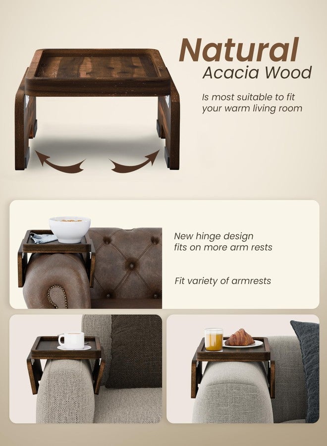 HOLANA Acacia Wood Sofa Armrest Tray -Double Hinge Sofa Arm Tray Table Clip - Couch Arm Table - Wooden Side Tables for Small Spaces for Eating and Drink (Classic, Walnut) - Image 2