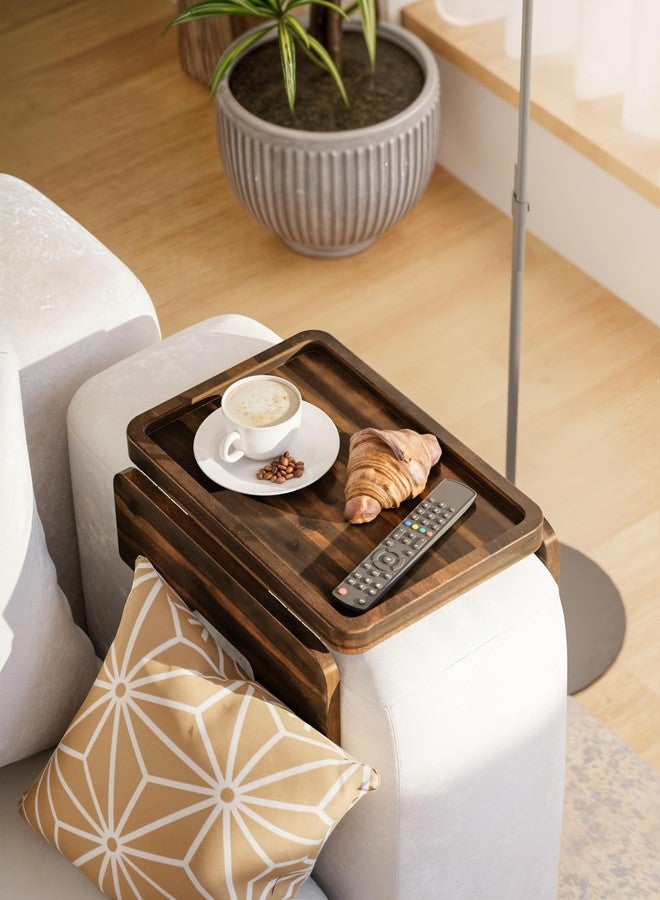 HOLANA Acacia Wood Sofa Armrest Tray -Double Hinge Sofa Arm Tray Table Clip - Couch Arm Table - Wooden Side Tables for Small Spaces for Eating and Drink (Classic, Walnut) - Image 5