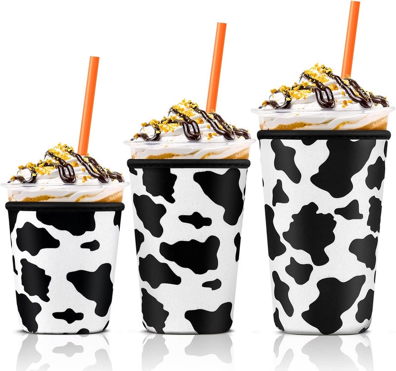 كي بي اكس Iced Coffee Cup Sleeve for Large Sized Cups, Reusable Neoprene Iced Coffee Cup Holder for Hot Cold Drinks, Compatible with Starbucks, Dunkin Donuts, and More (Cow) - Image 1