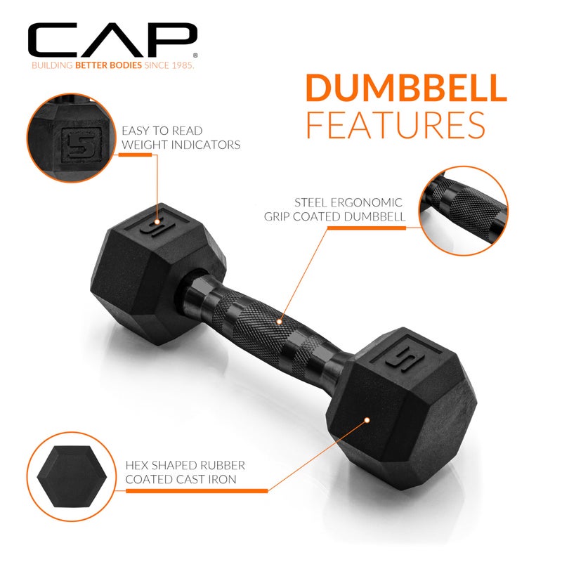 CAP Barbell 5 LB Coated Hex Dumbbell Pair with Black Handle - Image 3