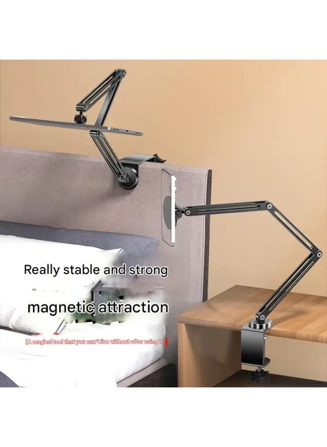 Black 3 Fold iPad Magnetic Plastic Head Universal Folding Phone Tablet Holder Stand - Image 3