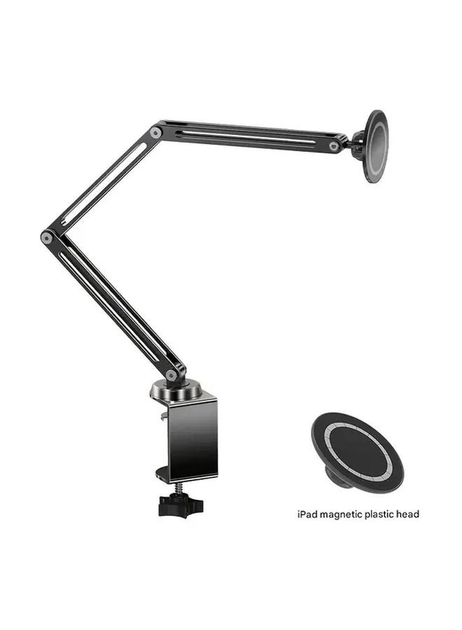 Black 3 Fold iPad Magnetic Plastic Head Universal Folding Phone Tablet Holder Stand - Image 1