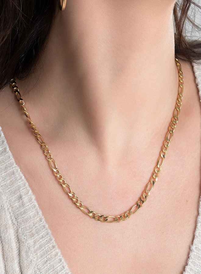Barzel 18K Gold Plated Figaro Chain Necklace 2MM, 2.5MM, 3MM, 4MM, 4.5MM & 5MM for Women & Men (5MM, 18) - Image 2