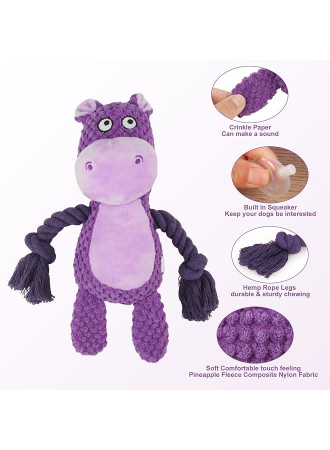 TONYFY Dog Toys, Dog Squeaker Toys with Crinkle Paper, Stuffed Animal Dog Plush Chewing Toy, Cotton Rope Interactive Toys for Puppy, Small, Middle Dogs (Purple Hippo) - Image 2