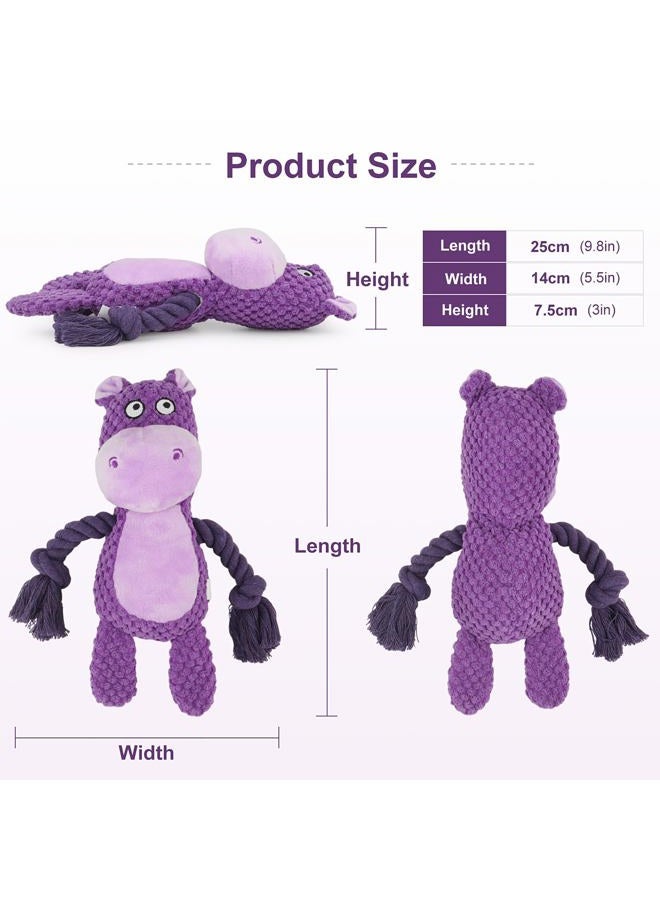 TONYFY Dog Toys, Dog Squeaker Toys with Crinkle Paper, Stuffed Animal Dog Plush Chewing Toy, Cotton Rope Interactive Toys for Puppy, Small, Middle Dogs (Purple Hippo) - Image 3