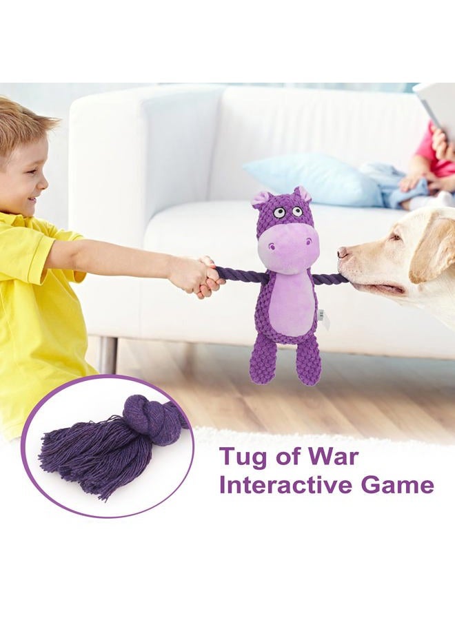TONYFY Dog Toys, Dog Squeaker Toys with Crinkle Paper, Stuffed Animal Dog Plush Chewing Toy, Cotton Rope Interactive Toys for Puppy, Small, Middle Dogs (Purple Hippo) - Image 4