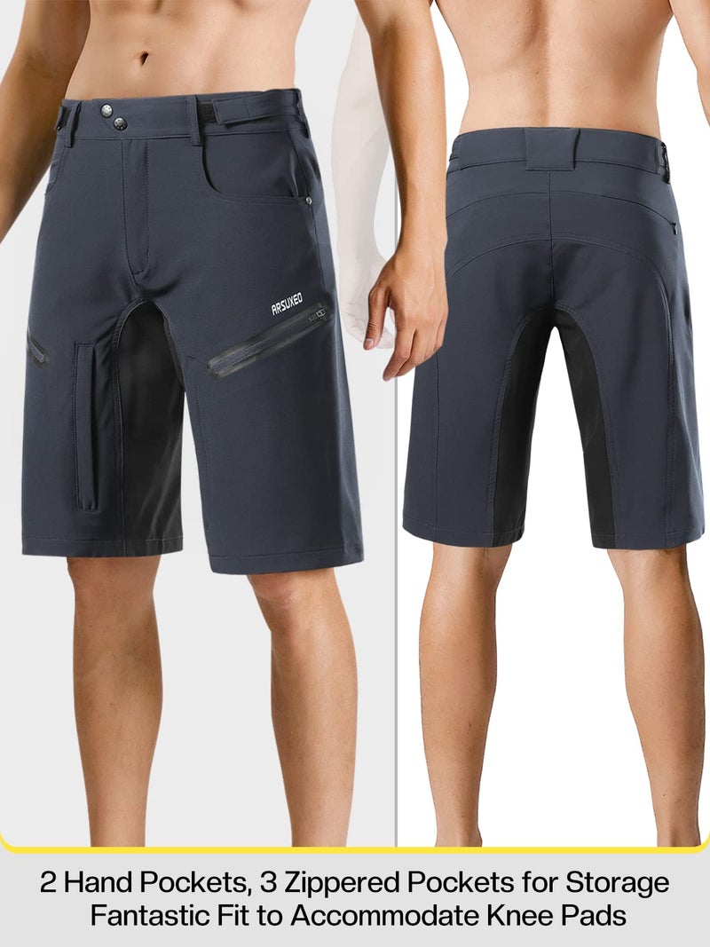 ARSUXEO Mens Bike Shorts,Cycling Shorts,Mountain Bike Shorts MTB Shorts Loose Fit with Moisture-Wicking Waistband Dark Grey Size Medium - Image 2