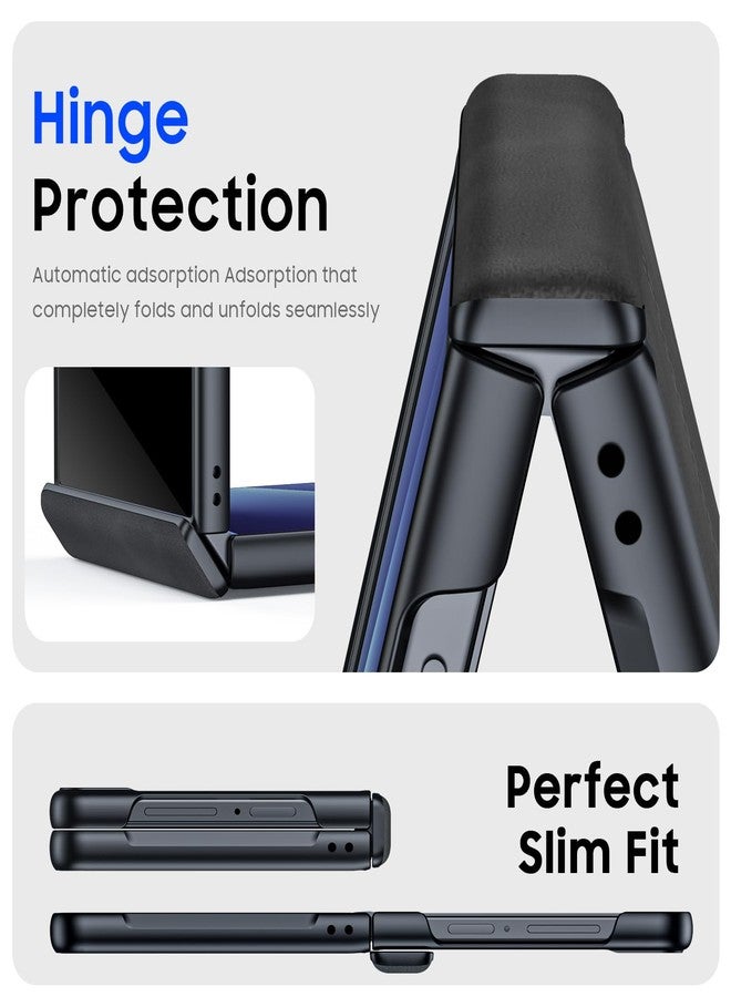 BSNRM for Samsung Galaxy Z Flip 7 Case with Hinge Protection & Built-in Privacy Screen, Ultra Thin Stylish Leather Matte PC Durable Shockproof Cover Phone Case for Galaxy Z Flip 7-Black - Image 4