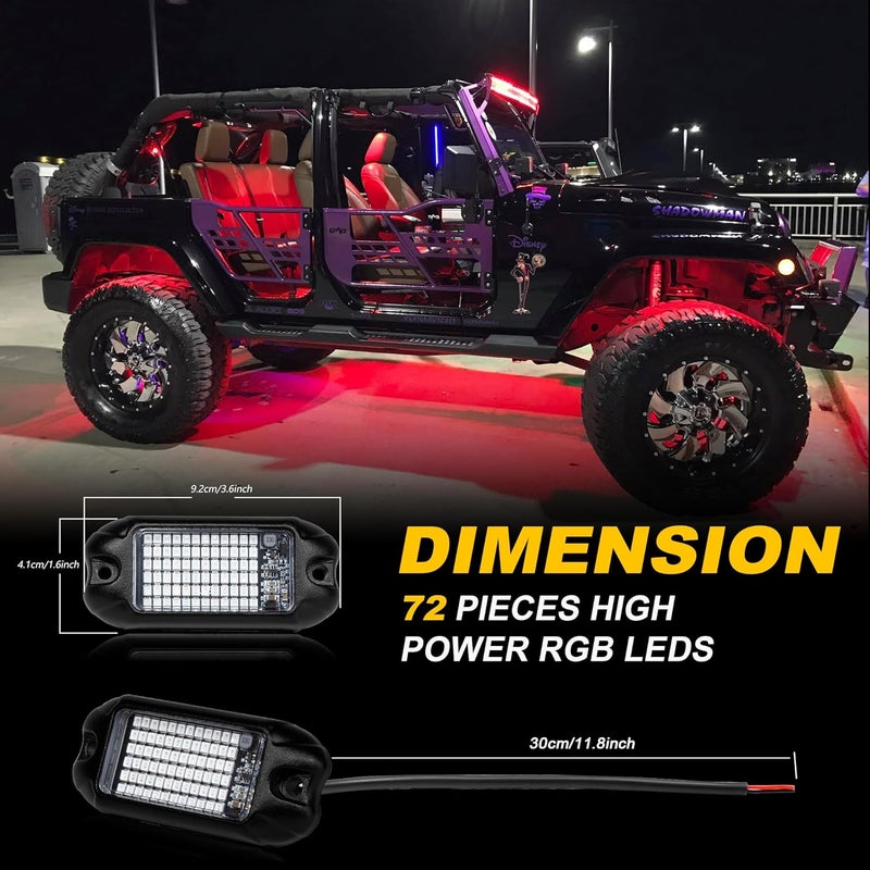 Nicoko 4Pods Pure Red LED Rock Lights - 72 pcs High Power Neon Underglow Light for Cars, Trucks, ATV, UTV, SUV, and Boats - IP68 Waterproof - Image 2