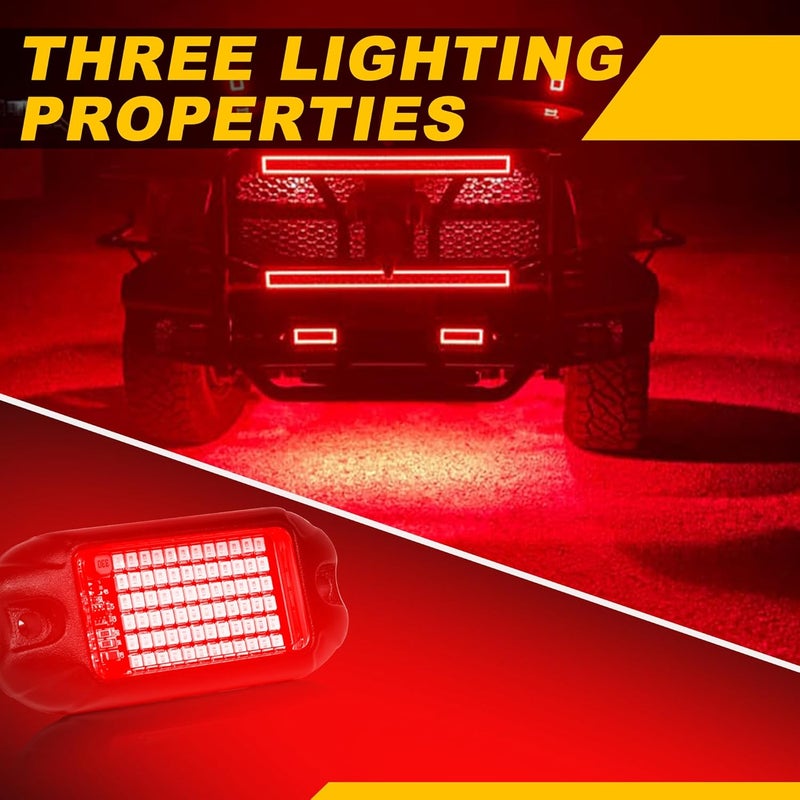 Nicoko 4Pods Pure Red LED Rock Lights - 72 pcs High Power Neon Underglow Light for Cars, Trucks, ATV, UTV, SUV, and Boats - IP68 Waterproof - Image 5