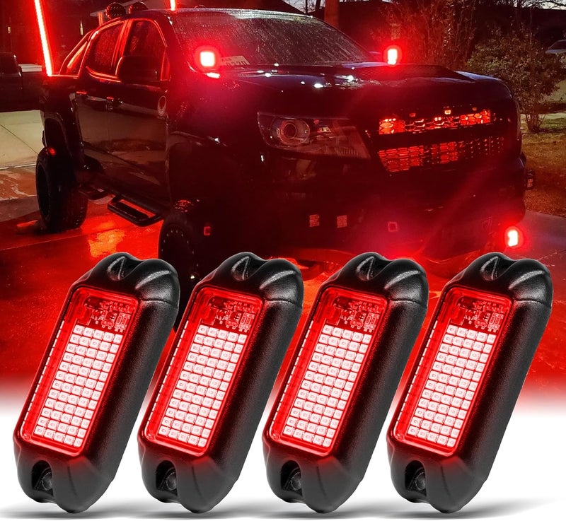 Nicoko 4Pods Pure Red LED Rock Lights - 72 pcs High Power Neon Underglow Light for Cars, Trucks, ATV, UTV, SUV, and Boats - IP68 Waterproof - Image 1
