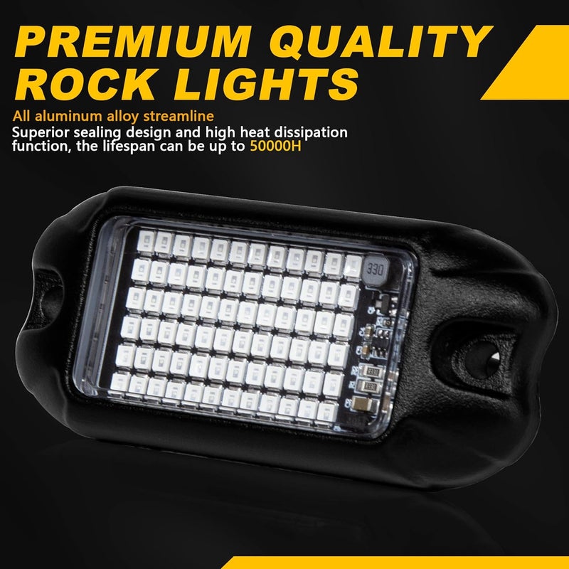 Nicoko 4Pods Pure Red LED Rock Lights - 72 pcs High Power Neon Underglow Light for Cars, Trucks, ATV, UTV, SUV, and Boats - IP68 Waterproof - Image 3