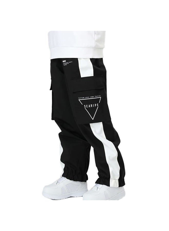 SEARIPE Men's Laser Cargo Ski Pants Women Waterproof Splicing Snow Pant Loose Snowboard Pant for Winter Sports Outdoor(K2107,Black,XS) - Image 1
