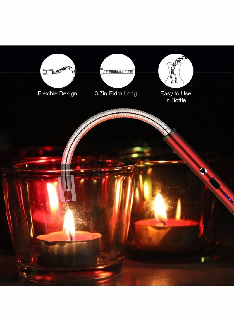 Excefore - Bic Lighter Candle Lighter Bic Lighters Zippo Lighter Fluid with 360° Flexible Neck LED Battery Display and Flameless Windproof Triple Safety Long Lighter Red - Image 1