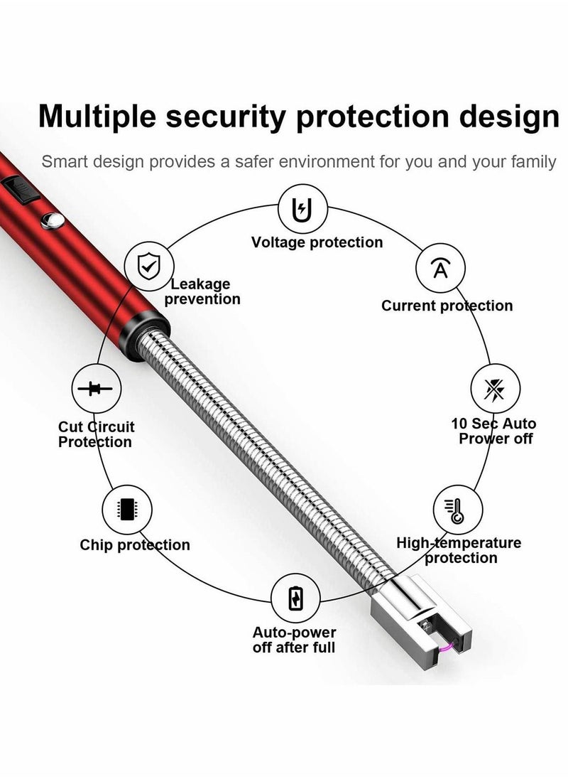 Excefore - Bic Lighter Candle Lighter Bic Lighters Zippo Lighter Fluid with 360° Flexible Neck LED Battery Display and Flameless Windproof Triple Safety Long Lighter Red - Image 1