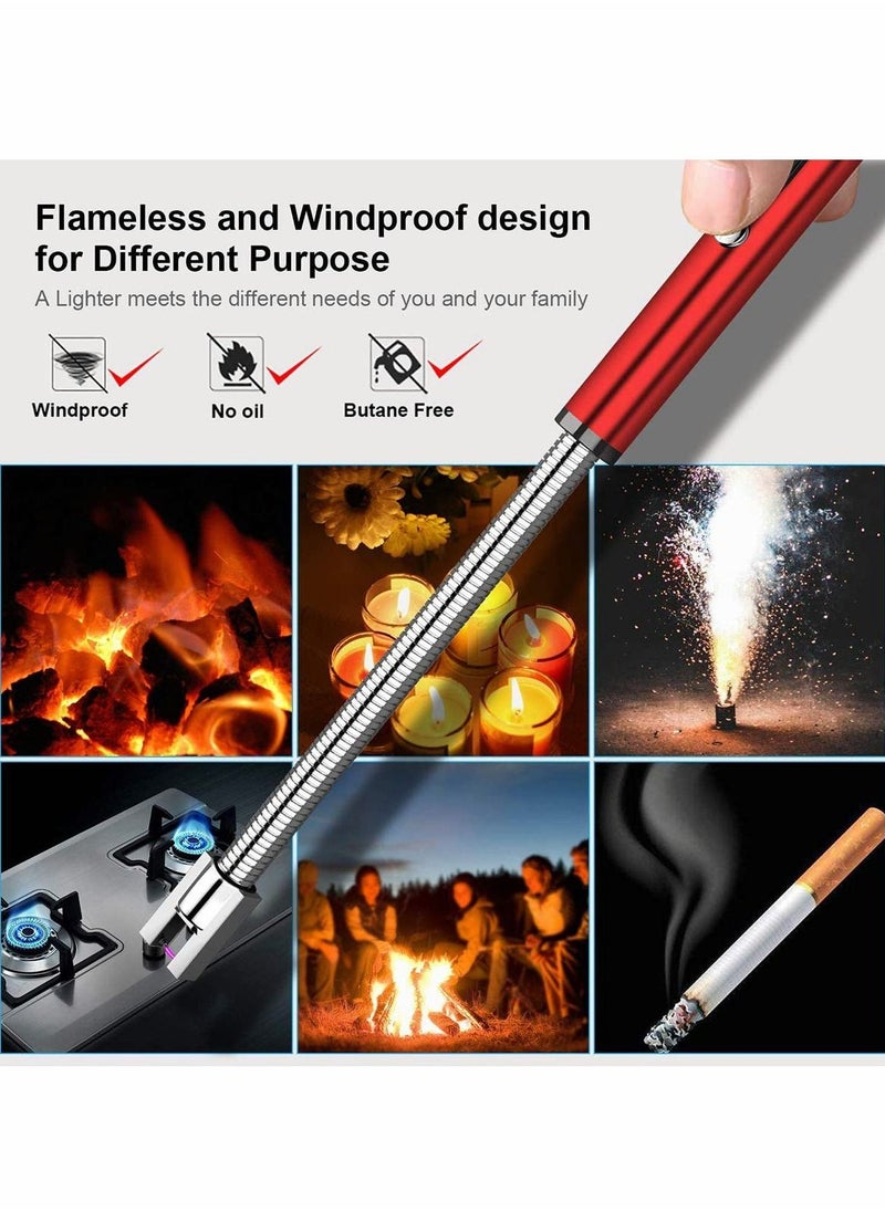 Excefore - Bic Lighter Candle Lighter Bic Lighters Zippo Lighter Fluid with 360° Flexible Neck LED Battery Display and Flameless Windproof Triple Safety Long Lighter Red - Image 1