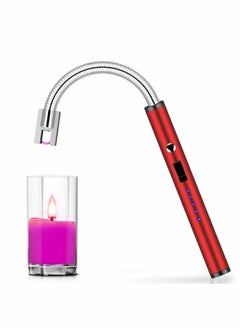 Bic Lighter Candle Lighter Bic Lighters Zippo Lighter Fluid with 360° Flexible Neck LED Battery Display and Flameless Windproof Triple Safety Long Lighter Red