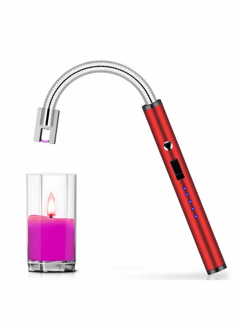 ولاعة بيك ولاعة شمعة ولاعات بيك سائل ولاعة زيب بو مع رقبة مرنة 360° عرض بطارية LED ولاعة طويلة مقاومة للرياح بدون لهب ثلاثية الأمان حمراء
