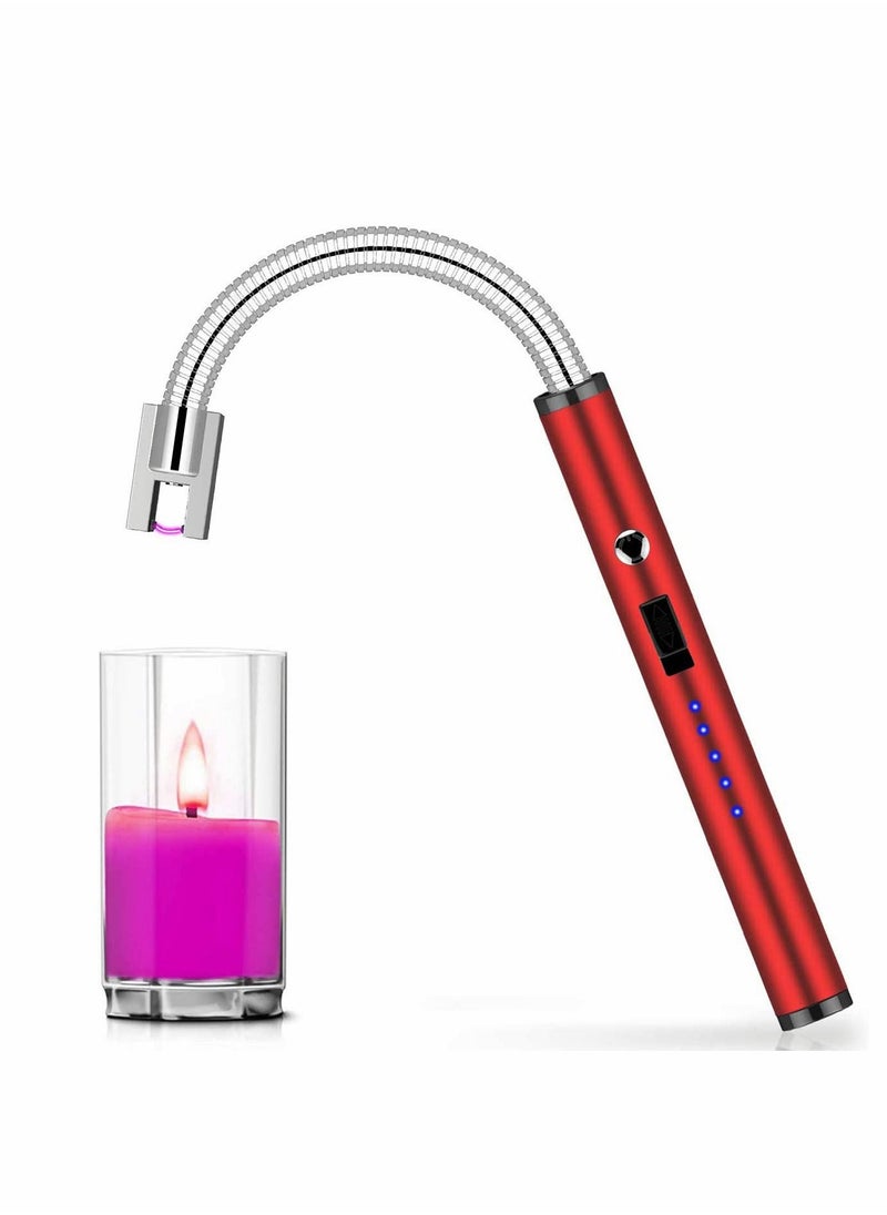 Excefore - Bic Lighter Candle Lighter Bic Lighters Zippo Lighter Fluid with 360° Flexible Neck LED Battery Display and Flameless Windproof Triple Safety Long Lighter Red - Image 1