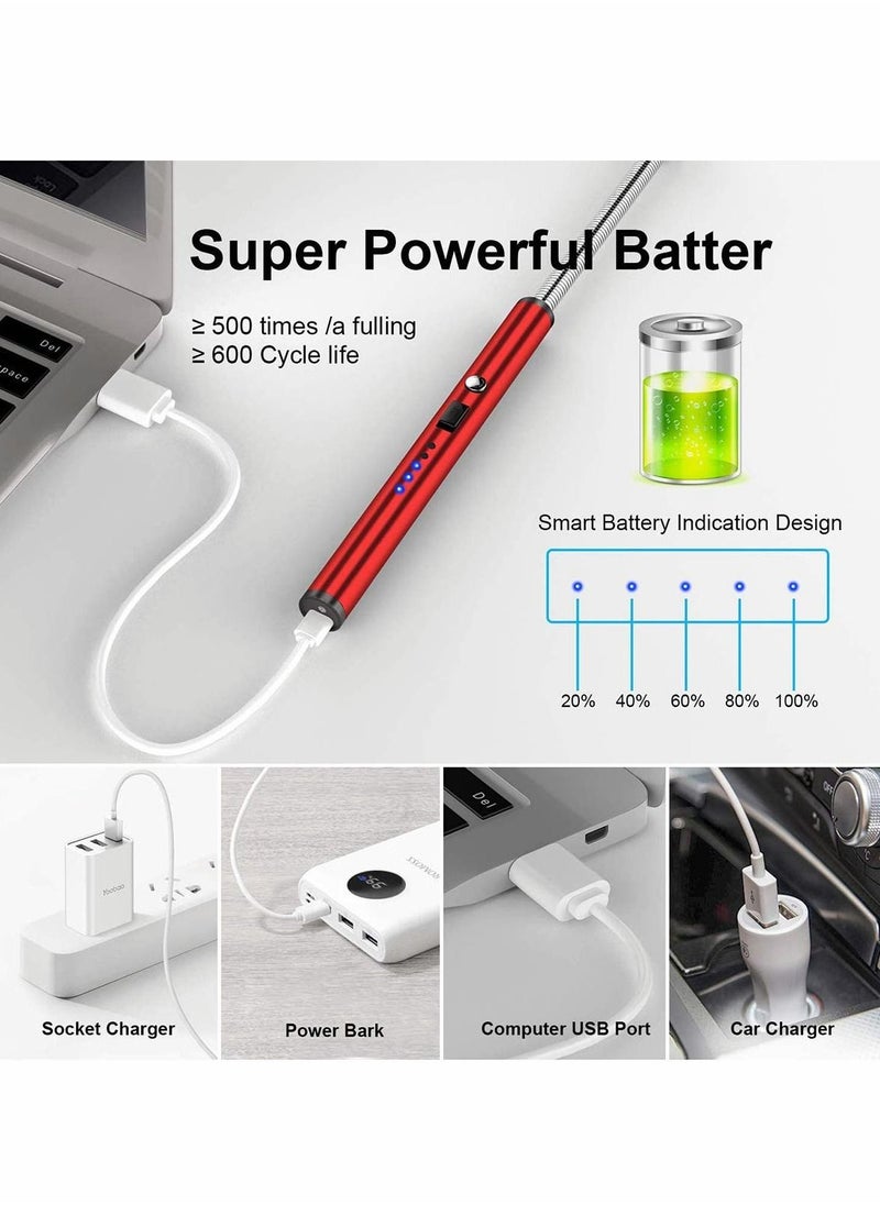 Excefore - Bic Lighter Candle Lighter Bic Lighters Zippo Lighter Fluid with 360° Flexible Neck LED Battery Display and Flameless Windproof Triple Safety Long Lighter Red - Image 1