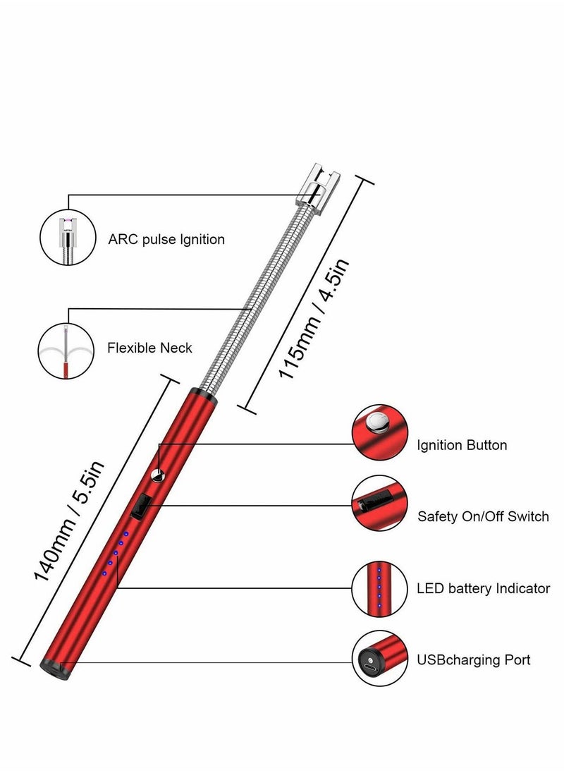Excefore - Bic Lighter Candle Lighter Bic Lighters Zippo Lighter Fluid with 360° Flexible Neck LED Battery Display and Flameless Windproof Triple Safety Long Lighter Red - Image 1