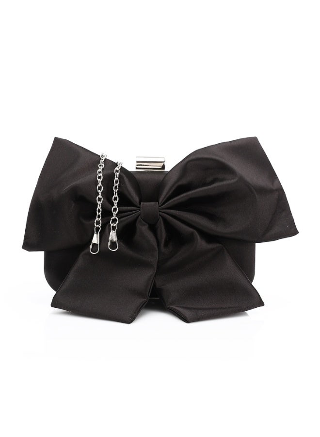 Mr.joe Satin Bow Evening Clutch - Black - Image 1