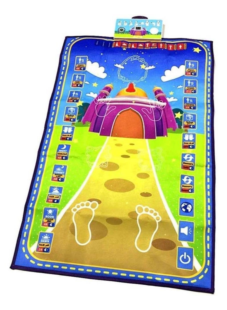XICEN Prayer Rug for Kids, Smart Electronic Is-lamic Prayer Carpet Mat, Teaching Talking Music Mat with Worship Step Guide for Kids Toddlers (Blue) - Image 1