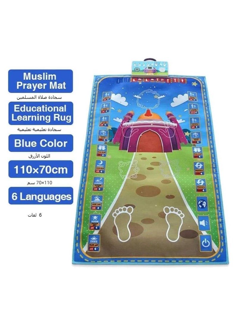 XICEN Prayer Rug for Kids, Smart Electronic Is-lamic Prayer Carpet Mat, Teaching Talking Music Mat with Worship Step Guide for Kids Toddlers (Blue) - Image 3