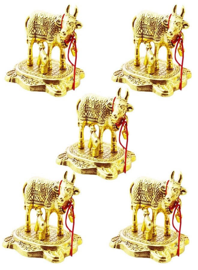 SAI PRASEEDA Decorative Cow & Calf Idol | Gold Finish | Pack of 10 | Metal Kamdhenu Figurine for Pooja, Mandir, Home Decor, Office, Vastu & Return Gifts - Image 4
