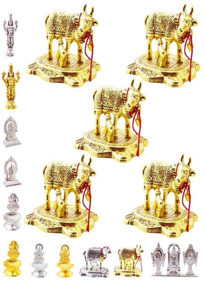 SAI PRASEEDA Decorative Cow & Calf Idol | Gold Finish | Pack of 10 | Metal Kamdhenu Figurine for Pooja, Mandir, Home Decor, Office, Vastu & Return Gifts - Image 1