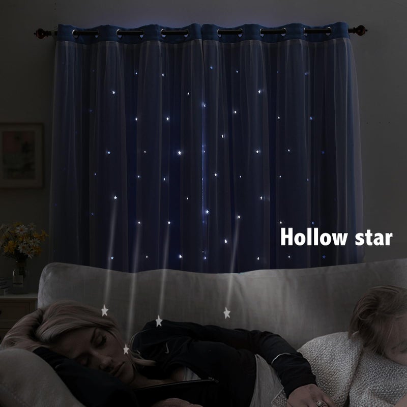 indistar Star Cutout Kids Window Blackout Curtains for Girl Bedroom Window Room Darkening Curtains & Drapes Baby Nursery Curtains (2 Panel,52Wx63L inch,Blue) - Image 3