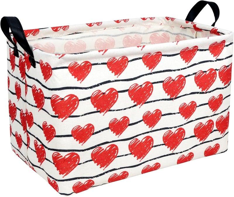 SETAMA Valentine's Day Basket Gift for Empty Cute Heart Large Storage Bin for Kid and Baby Room Décor (Red Love) - Image 1