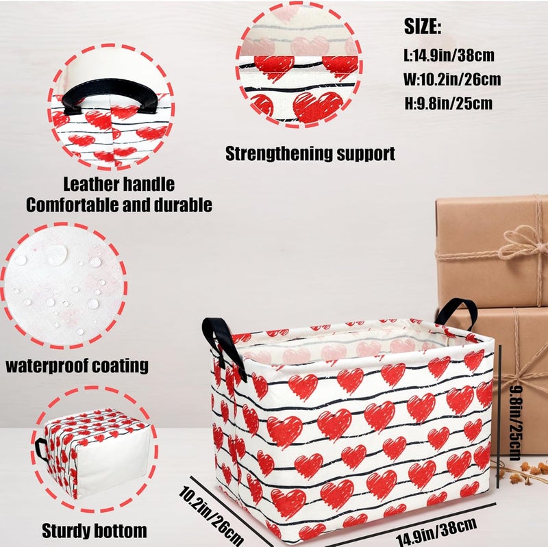 SETAMA Valentine's Day Basket Gift for Empty Cute Heart Large Storage Bin for Kid and Baby Room Décor (Red Love) - Image 5