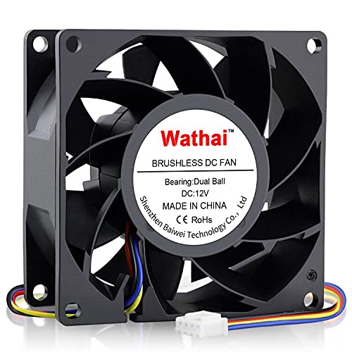 Wathai 80mm x 38mm High Static Pressure Fan 12V 4 Pin Dual Ball PWM 8038 High CFM for PC CPU Cooler GPU Server Computerc Case Cooling - Image 1