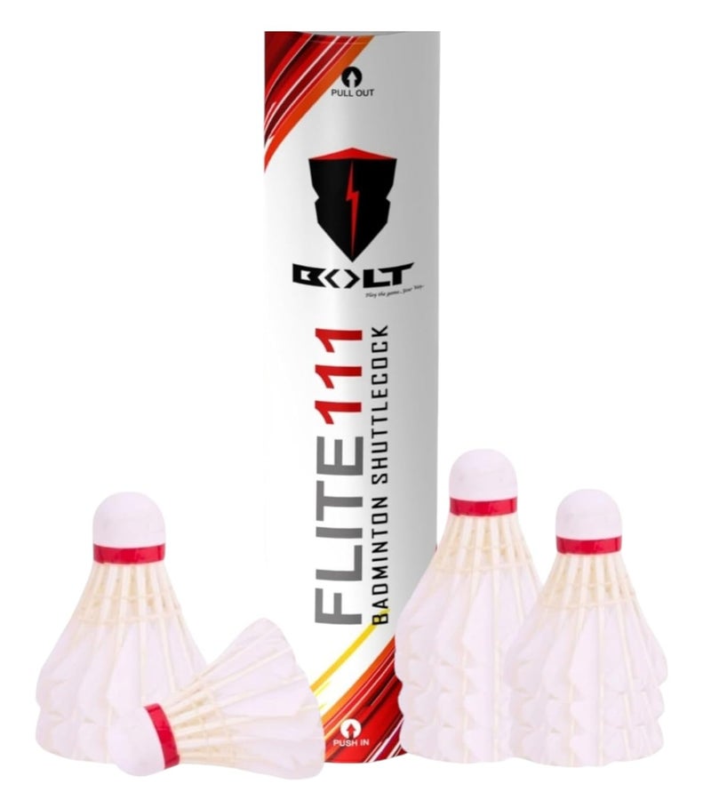 BOLT Flite 111 Feather Shuttlecock | Pack of 10| Speed 76 Hen Feathers | Japanese Premium Adhesive | Pure Cotton Threading | Rubber Base Cork | - Image 1