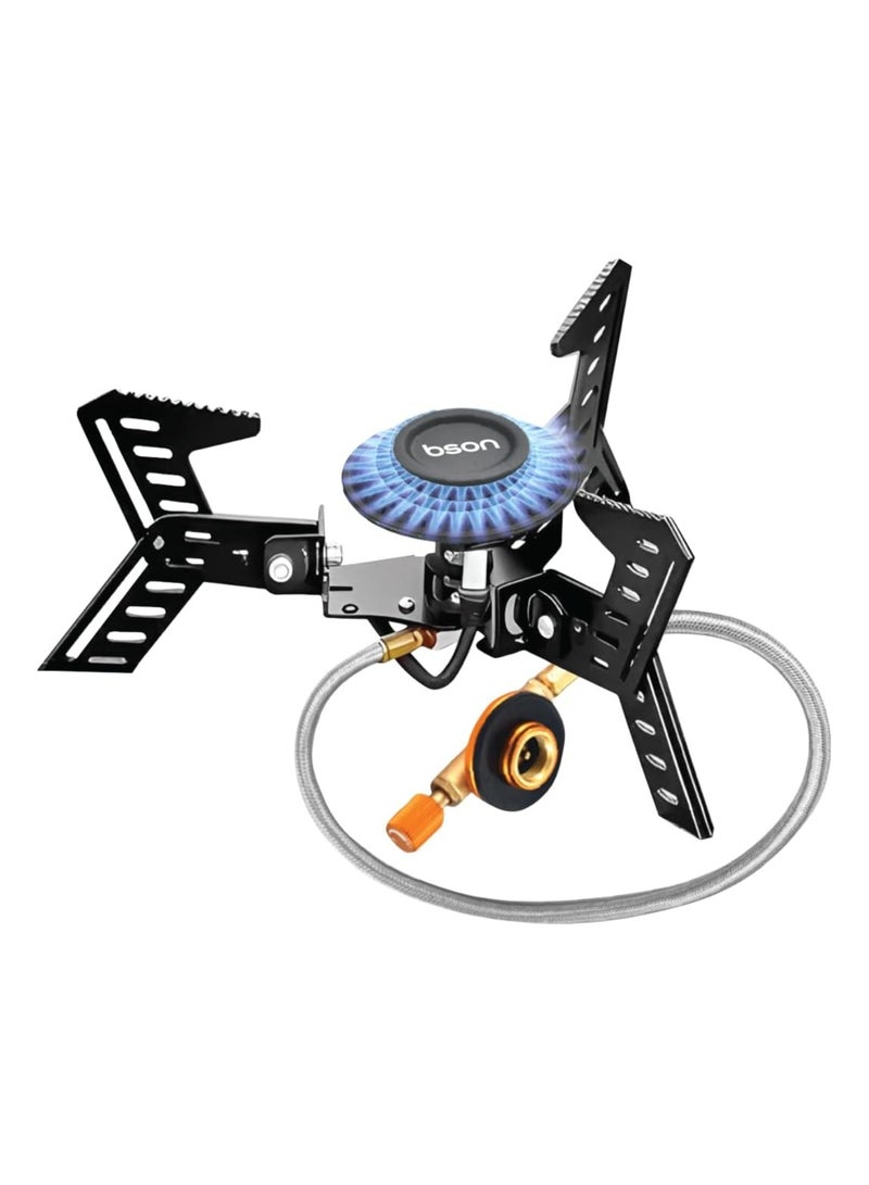 موقد محمول 3800 واط - موقد غاز خارجي قابل للطي مع قاعدة 14 سم، إشعال إلكتروني، تصميم موفر للطاقة وحقيبة حمل للتخييم، المشي والسفر للطهي