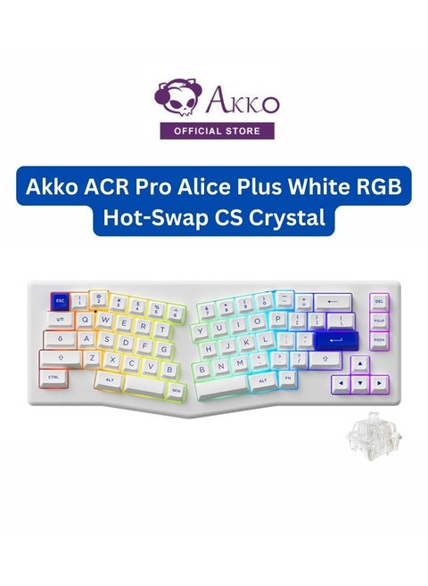 Akko ACR Pro Alice Plus Spray Painted Acrylic White Pre-Assembled Version RGB Mechanical Keyboard Hot-Swappable Gasket Mount (Akko Crystal Switches)
