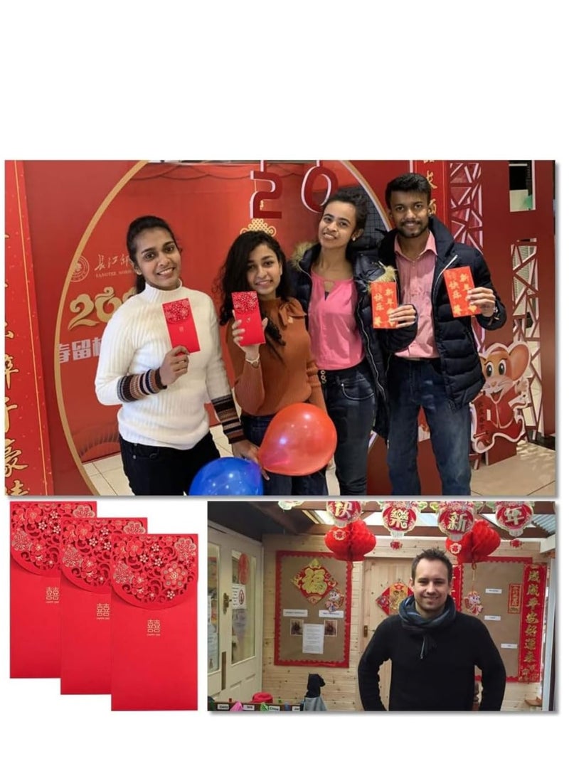 Chinese Wedding Red Envelopes 20 Pcs Traditional Chinese Wedding Hong Bao Pockets Wedding Invitation Wrapping Paper Lucky Money Gift Envelopes Red Packet for Wedding Party Bridegroom Bride Gift