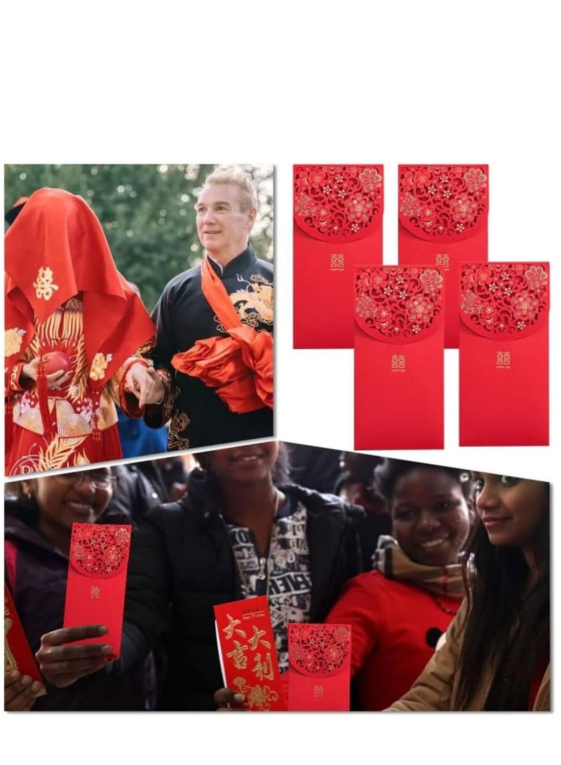 Chinese Wedding Red Envelopes 20 Pcs Traditional Chinese Wedding Hong Bao Pockets Wedding Invitation Wrapping Paper Lucky Money Gift Envelopes Red Packet for Wedding Party Bridegroom Bride Gift