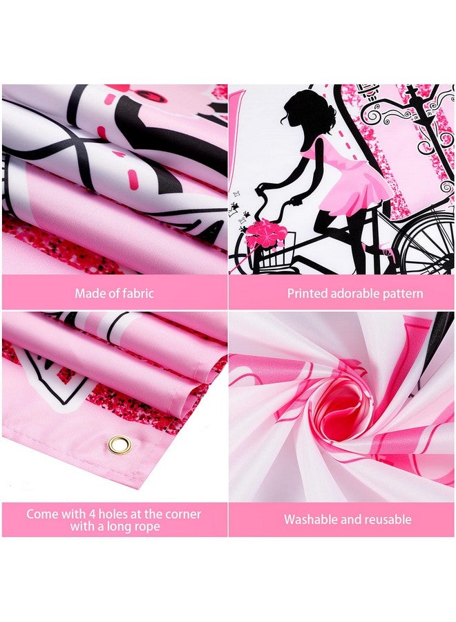 Tegeme Paris Happy Birthday Backdrop Eiffel Tower Photography Background Paris Party Decorations Sweet Pink Stripes Girl Birthday Party Supplies Party In Paris Dessert Table Decorations - Image 3