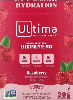 Ultima Replenisher Electrolyte Drink Mix Raspberry 20 Packets 0.11 oz 3.2 g Each  - Image 1
