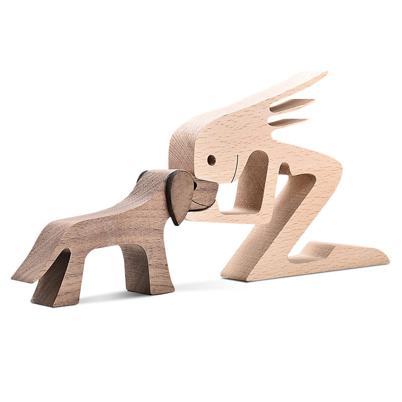 ISHINE Handmade Wooden Dog Gift Wooden Carving Dog Statue for Home Office Living Room