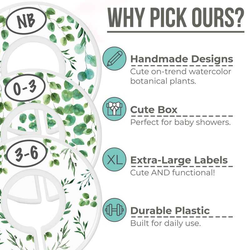 Little Miracles Botanical Nursery Closet Dividers - 7x Size Dividers for Baby Clothes - Eucalyptus Vines Leaf Plant Greenery Decor - Boy or Girl - Image 5
