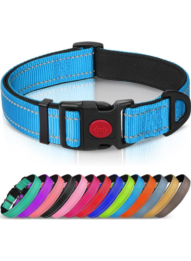 Q TRIPLE A Reflective Dog Collar with Soft Neoprene Padding, Metal D-Ring and Adjustable Length, Premium Nylon Material (Color: Light Blue) - Image 1