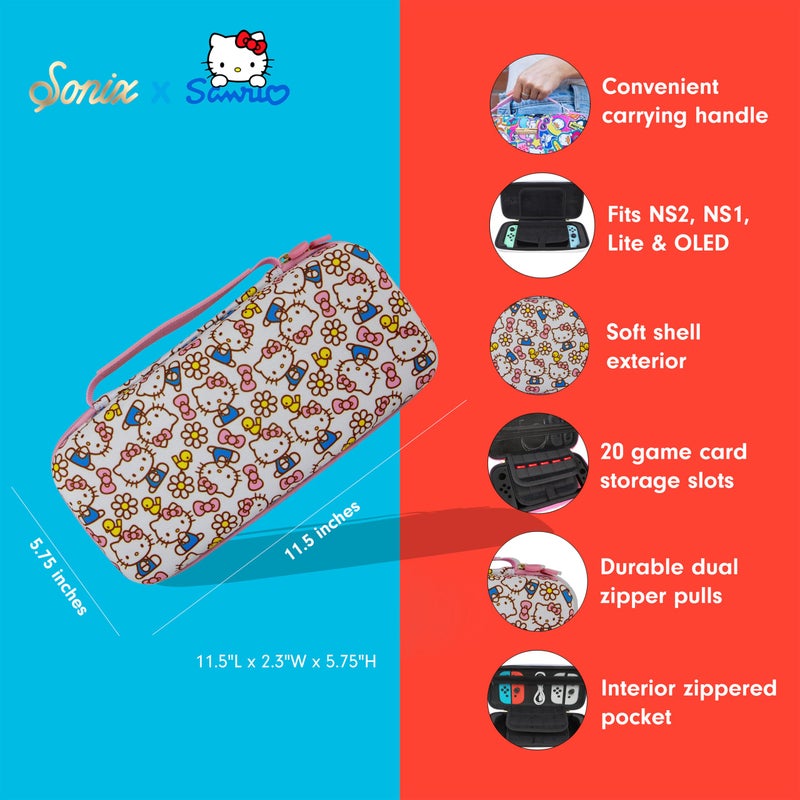 Sonix x Sanrio Carrying Case for Nintendo Switch 2, Switch 1, Lite, OLED, Protective Travel Case with Game Cartridge Storage | Hello Kitty Pink Bows - Image 4