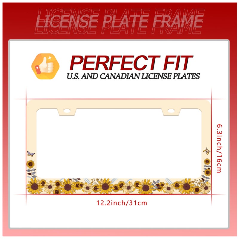 UNINDREM Vintage Sunflower Pattern License Plate Frame Funny Stainless Steel Sunflower Floral License Plate Frames Auto Parts Decoration with Screws License Plate Holder for Men Women 12x6 in - Image 3