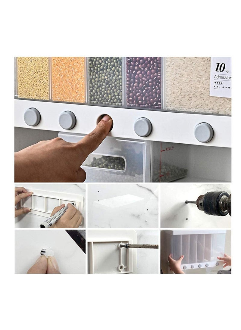 BLOOMING TIME Wall Mounted Large Capacity Moisture Proof Grain Storage, Multi Compartments Storage Box Sealed Grain Container,for Home Kitchen Restaurant Food Dispensers  - Image 2